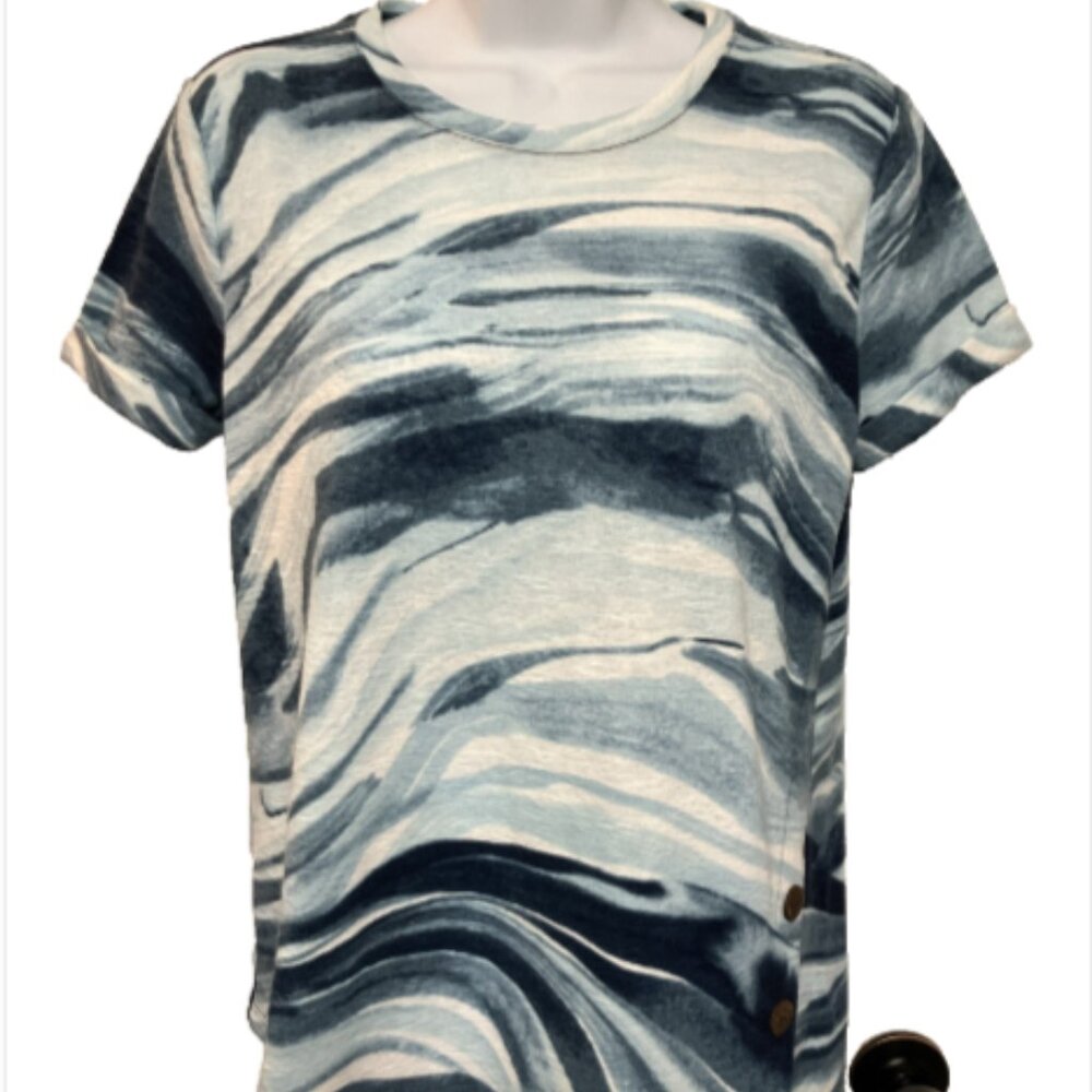 Westbound Petite Small Multicolor Short Cuff Sleeve round neck asymmetrical Top